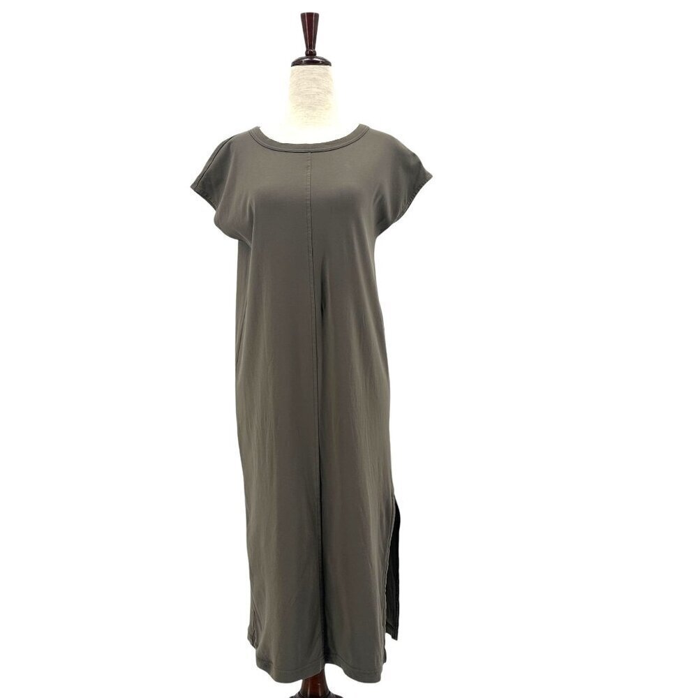 Everlane Womens XS Dress Midi Gray Short Sleeve Slit Casual Shirt Dress